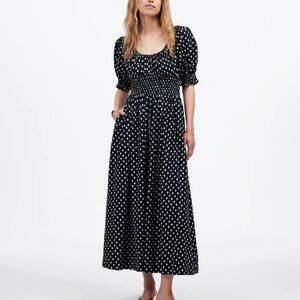 New Madewell Smocked-Waist Midi Dress in Shibori Dot Print size 00